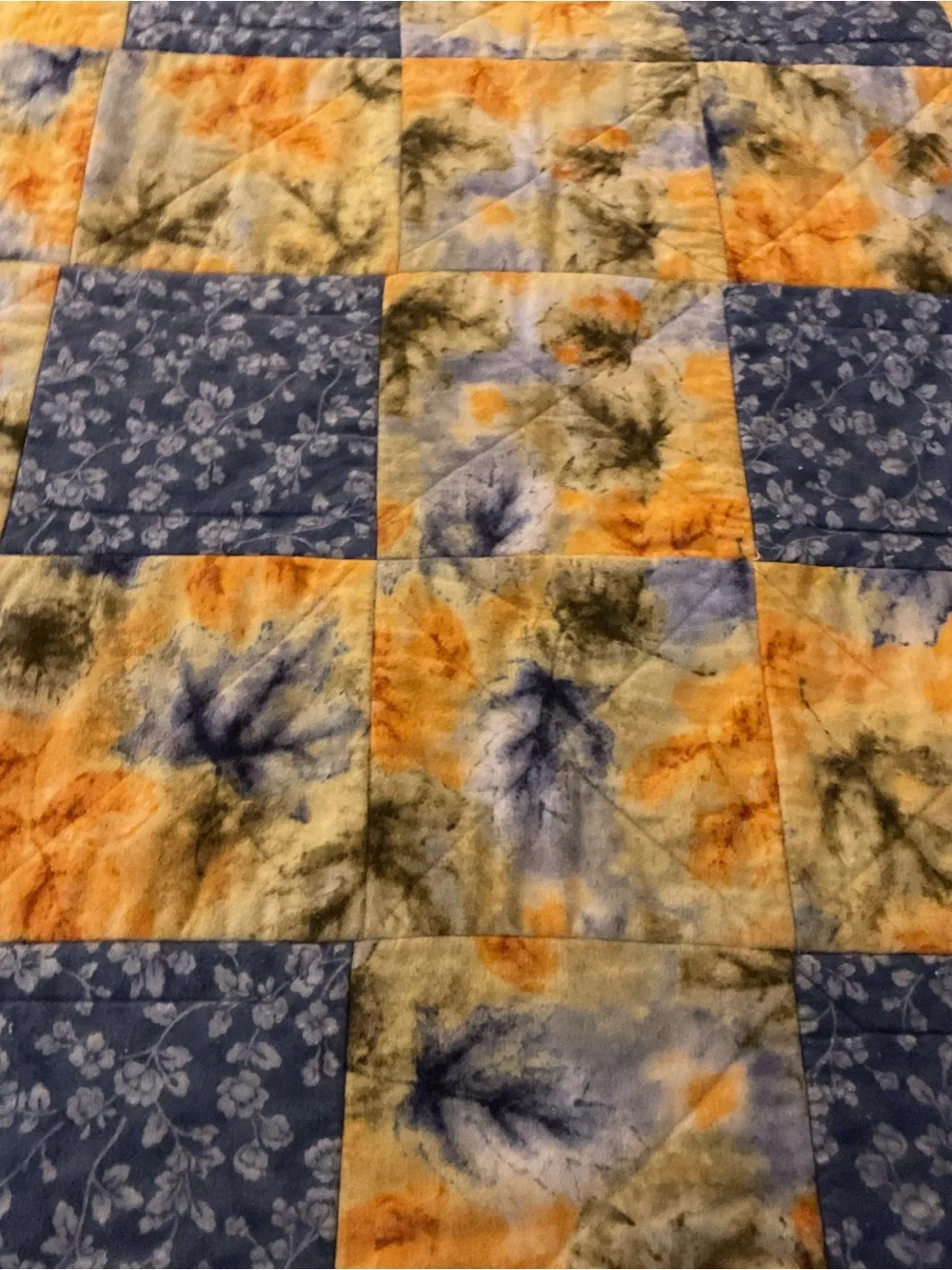 Vintage Handmade Floral Patchwork embroidered Quilt .